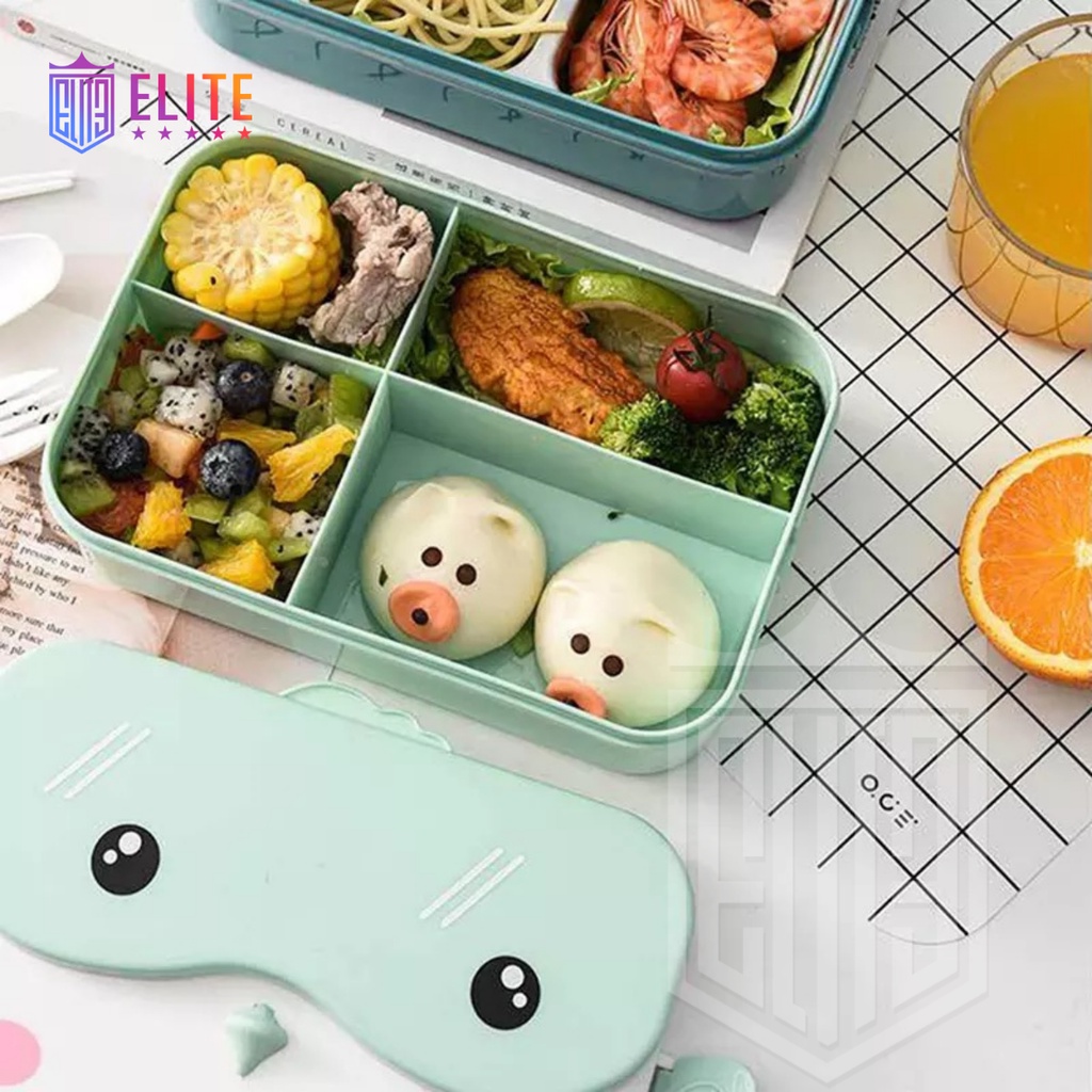 Kotak Makan Siang Bento Portabel Bentuk Persegi Panjang Bahan Plastik Anti Bocor Untuk Anak Sekolah