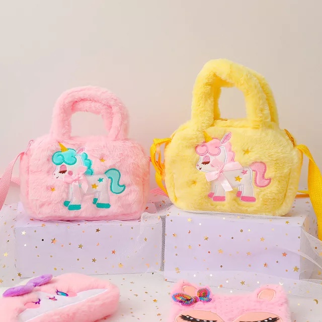 03 Tas selempang unicorn bulu anak tenteng UK 20 x 15 cm