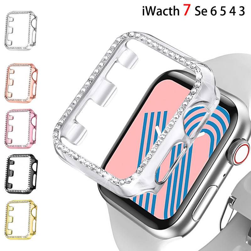 Cover case Untuk Apple Watch Series8 7 6 5 4 3 2 1 SE SE2 Wanita Diamond Pelindung Cases Untuk iWatch 45mm 41mm 44mm 42mm 40mm 38mm