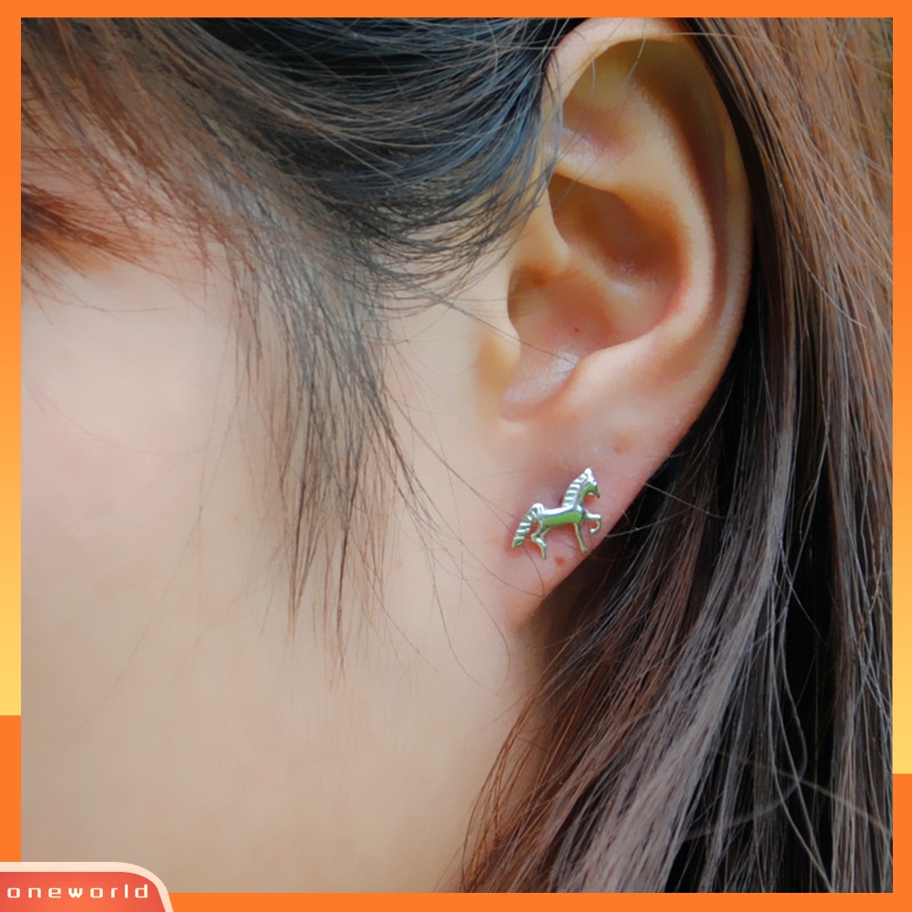[WONE] Fashion Wanita 3D Kuda Perak Disepuh Hewan Telinga Stud Anting Pesta Perhiasan Hadiah