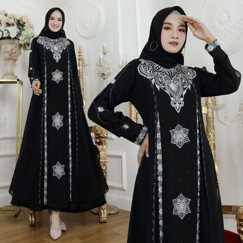 GAMIS ABAYA TURKEY BORDIR VANESSA COKLAT SILVER