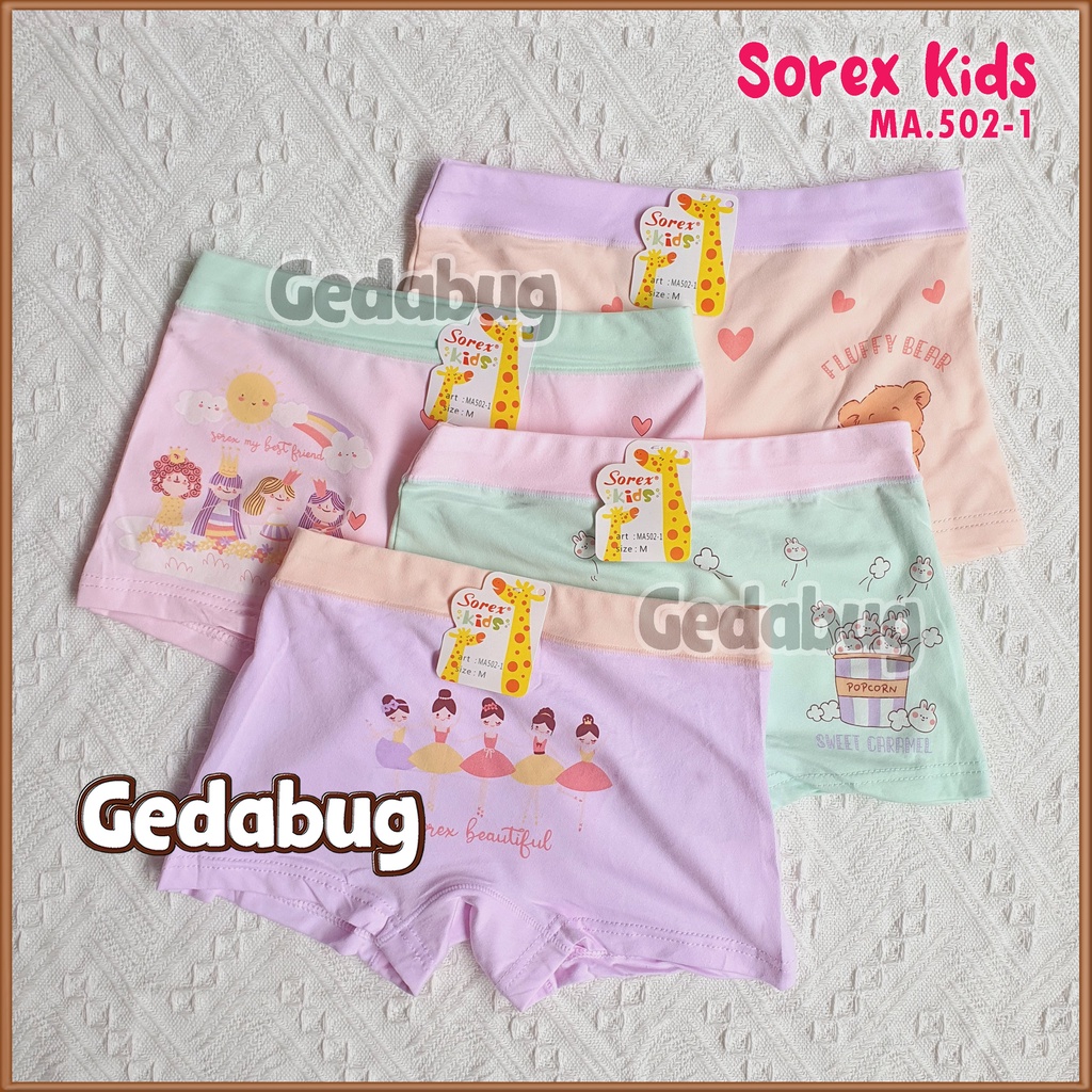 6 pcs CD Sorex Kids MA 502 Boxer Anak Perempuan Super Soft motif lucu | CD SK MA502 Gedabug