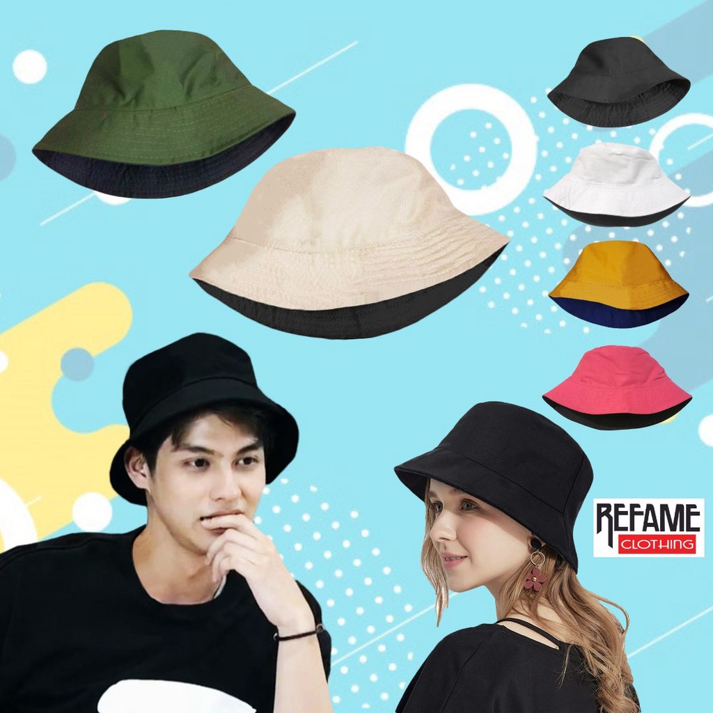 Topi Bucket Korea Hat Premium Polos Bolak Balik Pria Wanita