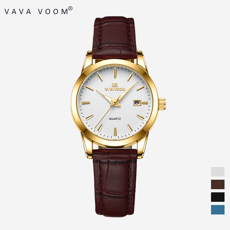 VAVAVOOM Jam Tangan Wanita Original Kecil Anti Tahan Air Kulit Branded Analog Women Watch-2502-BK