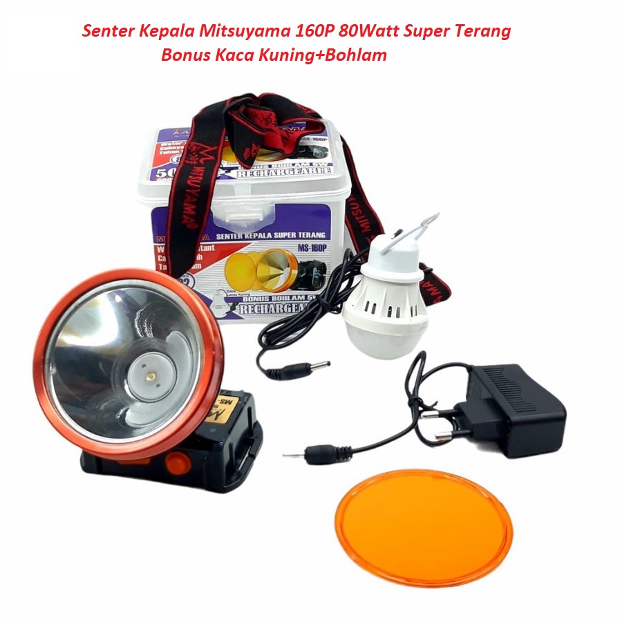 SENTER KEPALA MITSUYAMA 80W MS 160P SENTER KEPALA LED SENTER  KEPALA SELAM ANTI AIR LAMPU SENTER KEP