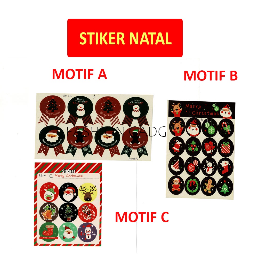 Stiker Natal Motif A 1 8 Pcs/ B 16 Pcs / C 9 Pcs Gambar Tempel Ornamen Hiasan Natal Accessories Christmas Sticker Siker Tempel