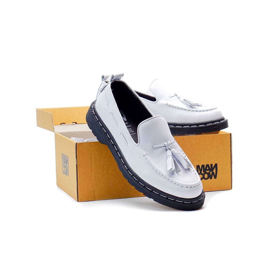 Mancow Loafer Tassel White Sepatu Formal Pria Wanita Original Kulit Asli