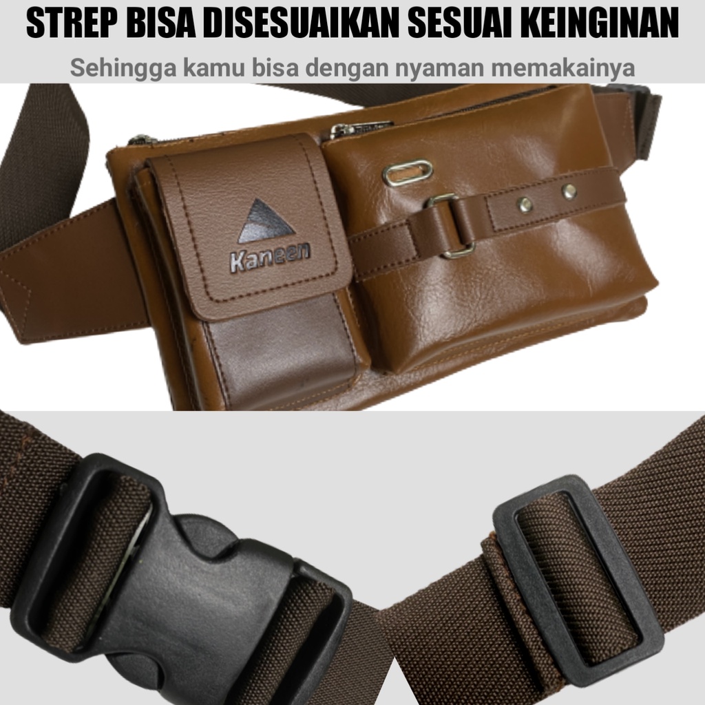 Tas selempang pria waterproof waistbag pria kulit