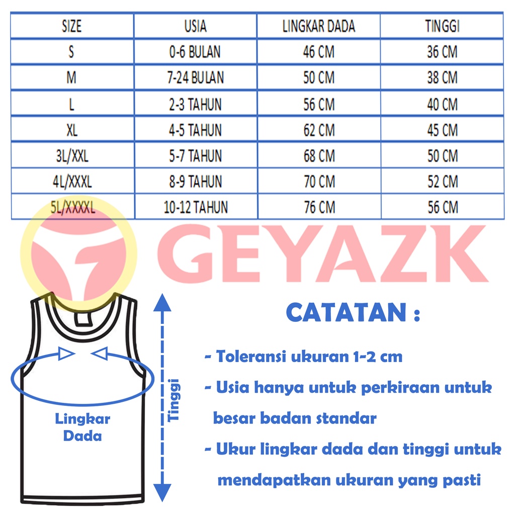 6 Pcs Singlet Anak Tanpa Bolong Bolong Kaos Dalam Bocah