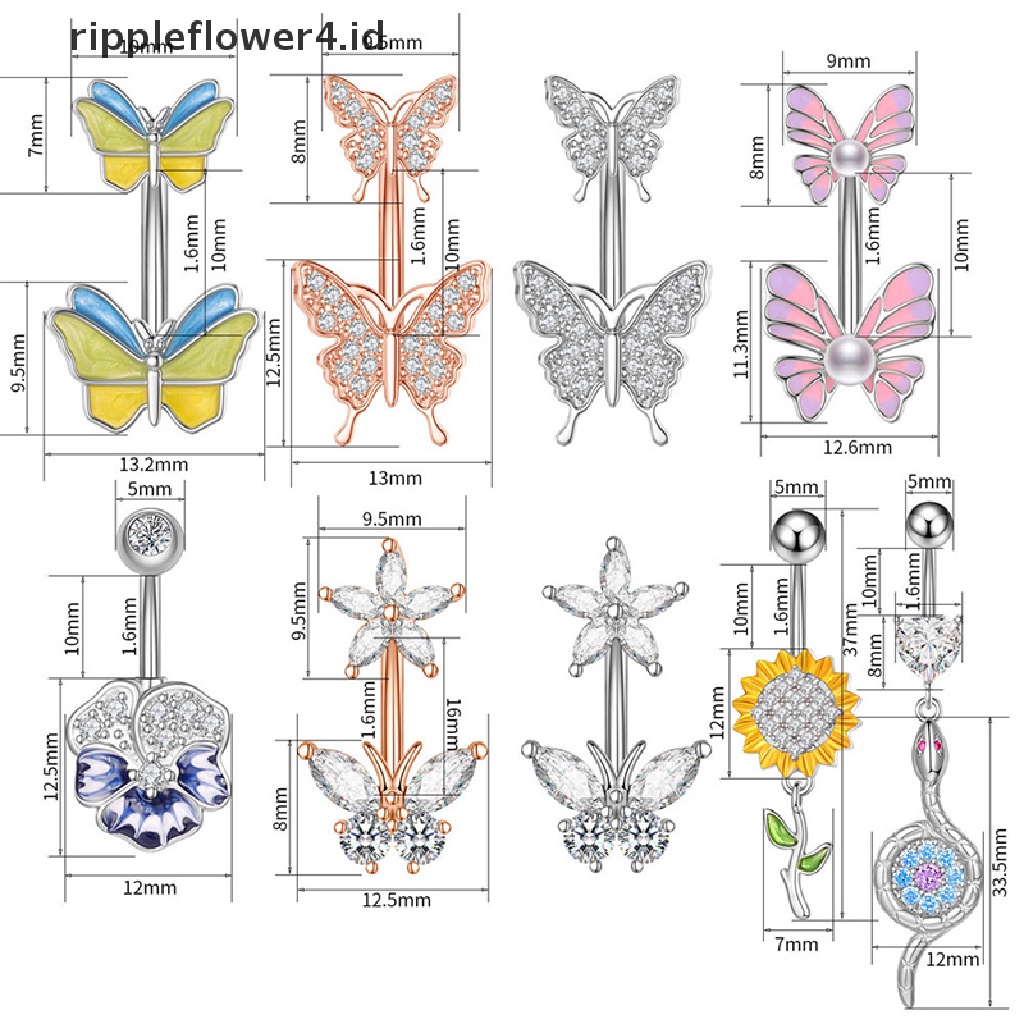 {rippleflower4.id} Butterfly Belly Button Ring Surgical Steel Navel Ring Perhiasan Aksesoris Untuk Gadis Wanita Hadiah Indah~