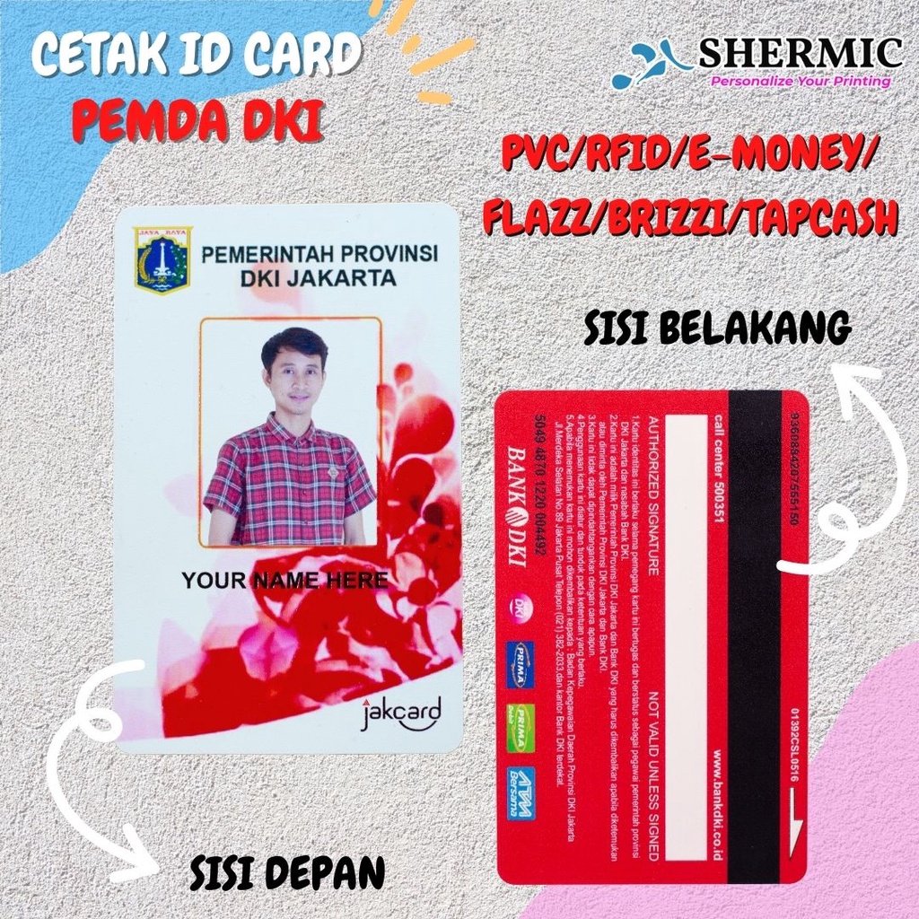 Cetak Custom Print UV Desain ID CARD JakCard PNS DKI Jakarta Name Tag