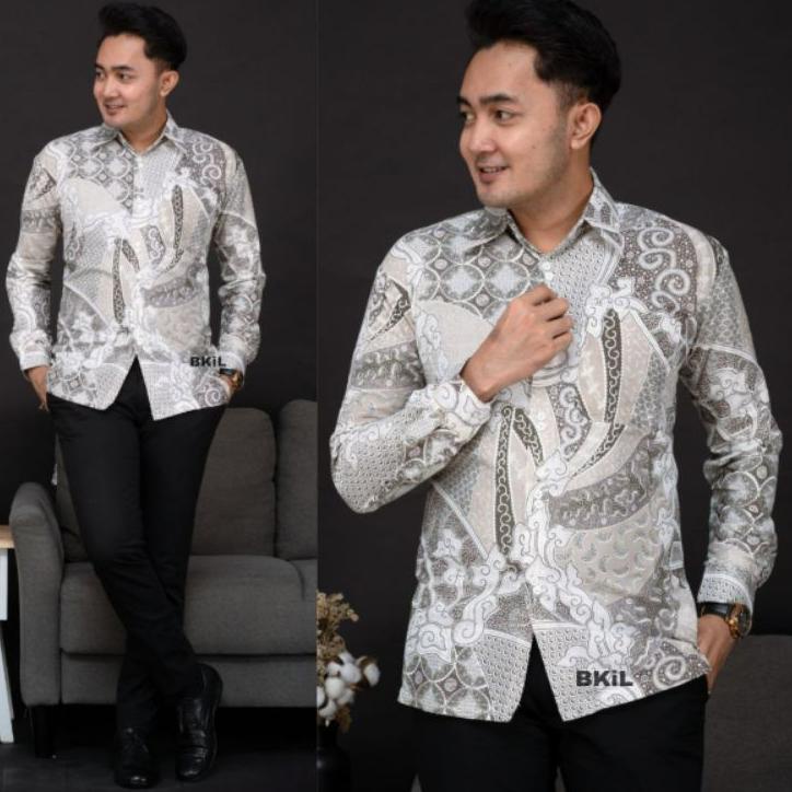 Ready Stok  Baju Batik Pria Slim fit Putih Manis Mahal Soloan Lengan panjang pendek