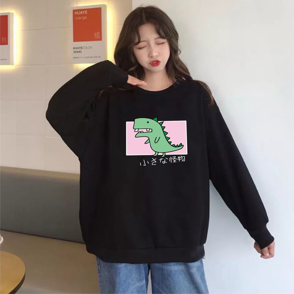 Little monster Lucu Sweater Oblong Basic Wanita Size M-L-XL-XXL Bisa Bayar Ditempat COD