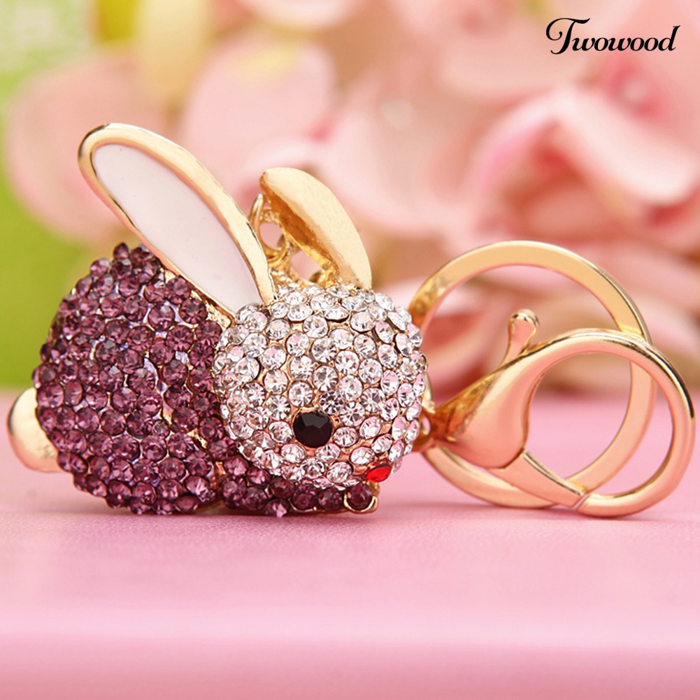 Twowood Lovely Rabbit Full Rhinestone Keychains Gantungan Kunci Gantungan Kunci Dompet Tas Liontin