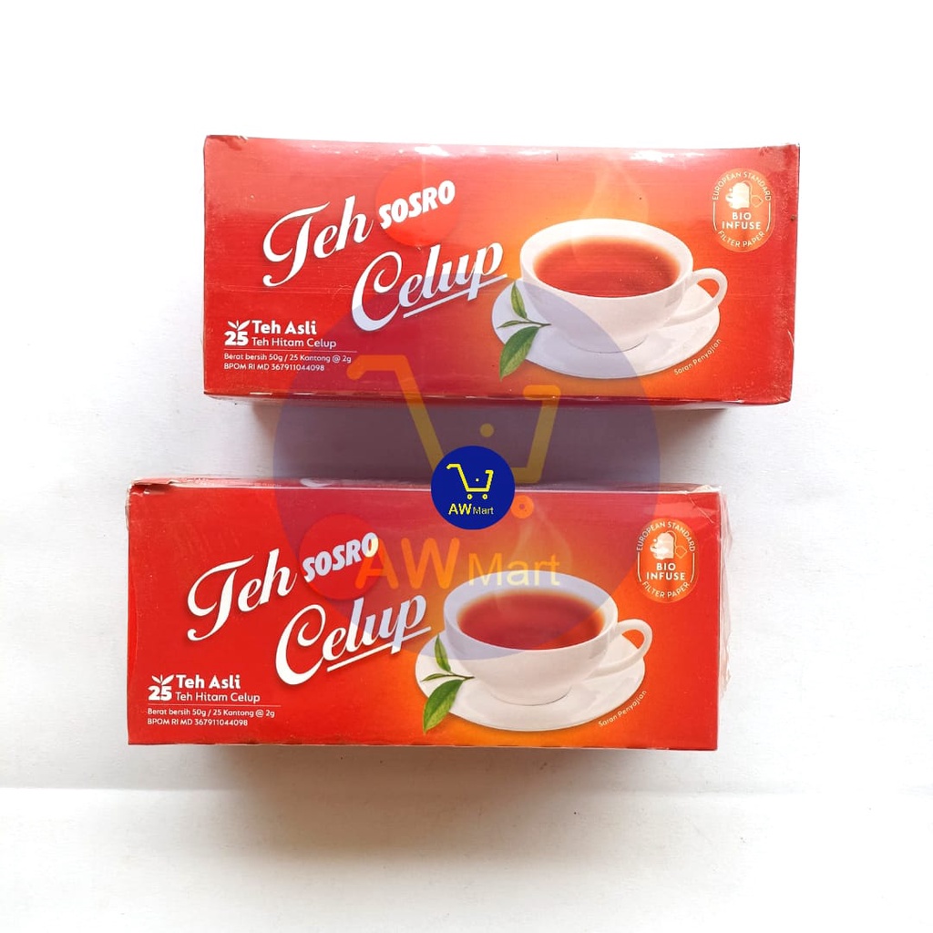 TEH CELUP SOSRO BOX 50GRAM ISI 25 KANTONG - TEH HITAM CELUP