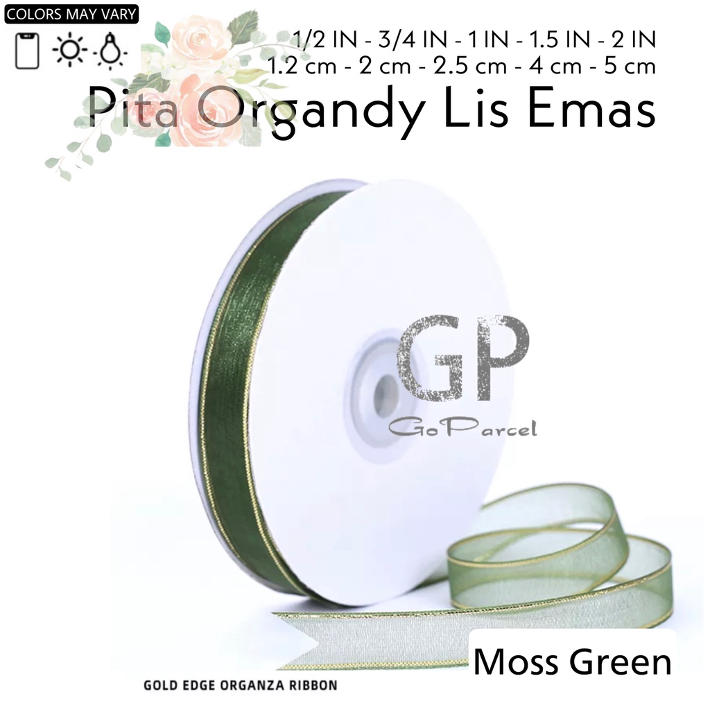 ( Rol 50 Yard ) PITA ORGANDI LIS EMAS 6MM 1/4INCH 0.6CM - ORGANDY TRANSLUCENT CHIFFON SILK ORGANZA GIFT RIBBON GOLD EDGE