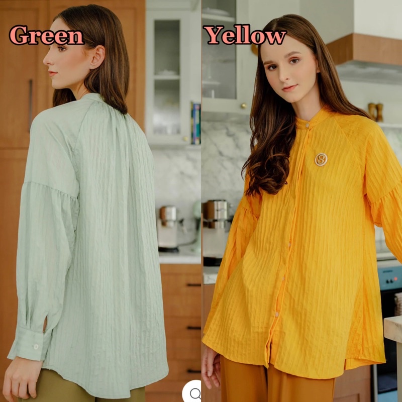 edina shirt green yellow Benang jarum benangjarum XS S M L XL XXL buttonscarves nada series voal fis