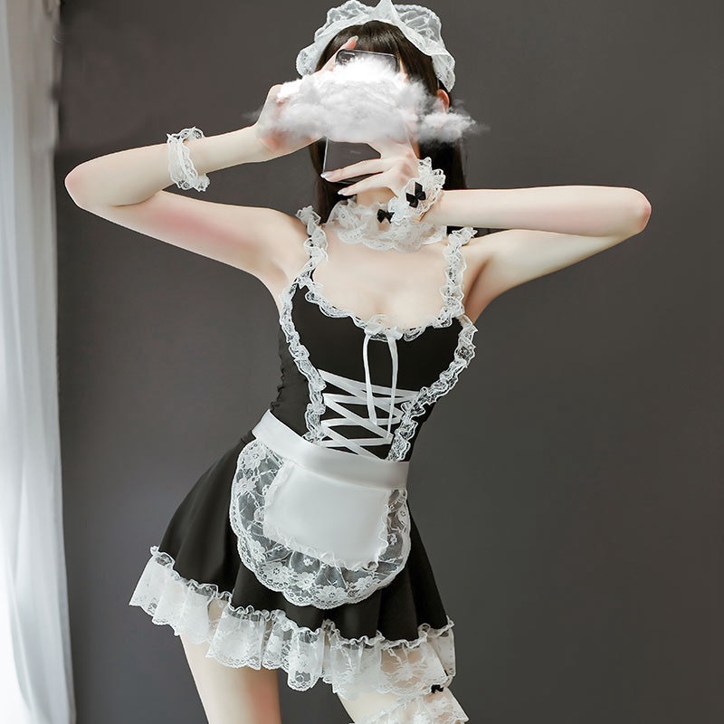 (COD) Lingerie Wanita Sexy G String Seragam Cosplay French Maid Set A312-1