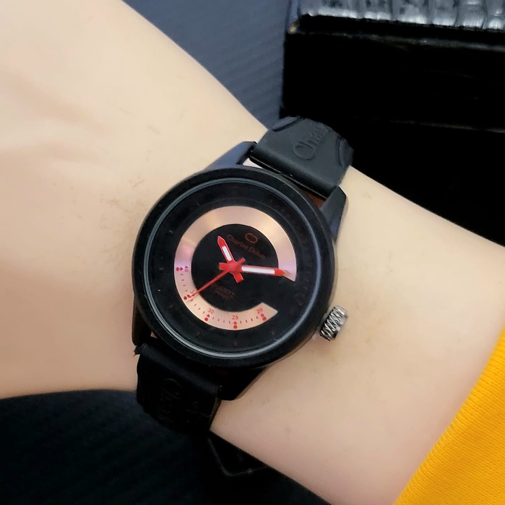 BEST SELLER JAM TANGAN PRIA WANITA CHARLESS DELON ANALOG D50 TALI RUBBER BODY BULAT DM 4.5CM FREE BOX &amp; BATERAI || JAM TANGAN FASHION PRIA JAM TANGAN COWOK MURAH