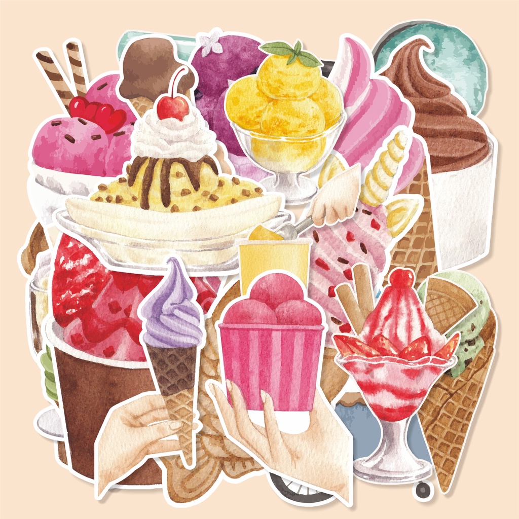 

( 50 pcs ) random stiker/ICE CREAM-watercolor/murah /food cute stiker
