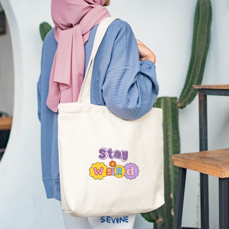 Sevine Tote Bag Kanvas Emily Resleting Kantong Tas Laptop Wanita Kuliah Sekolah Fashion Totebag Kerja Rainbow Aesthetic - DF