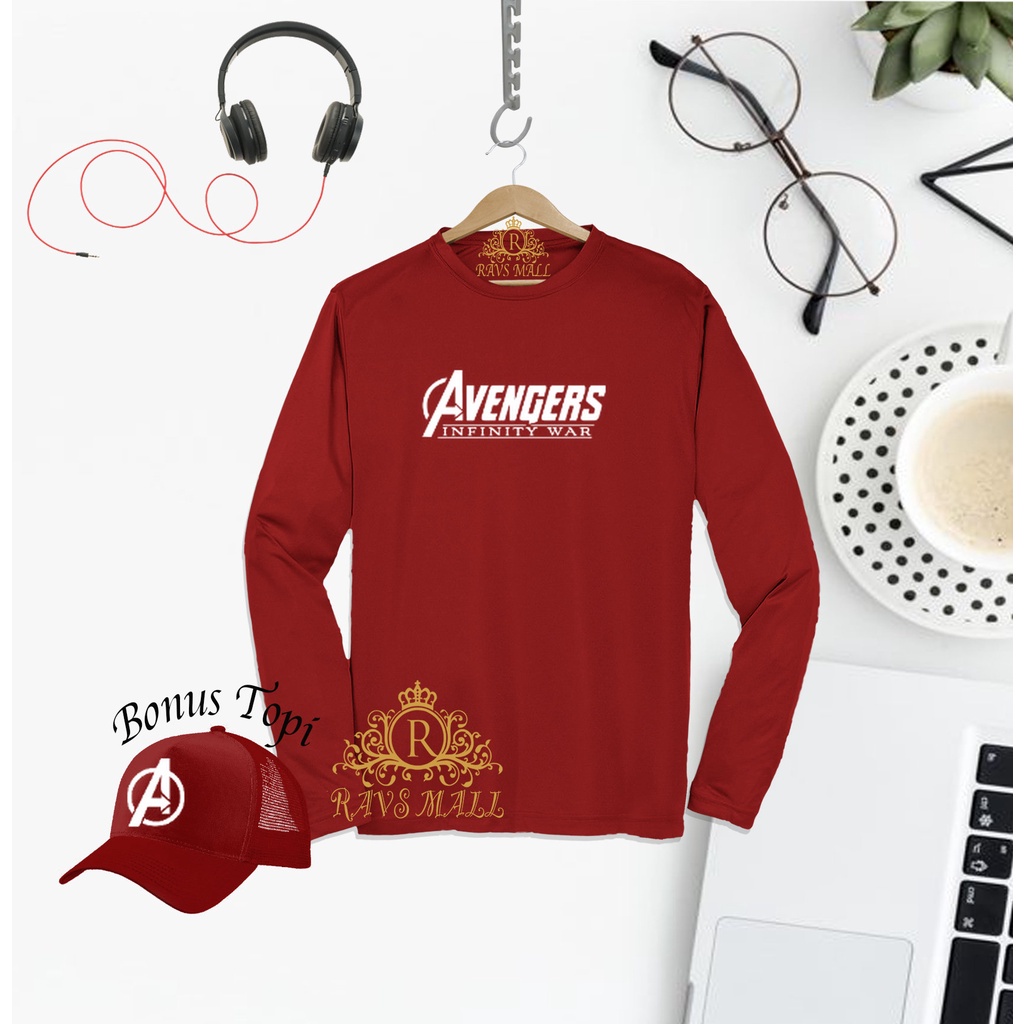 Plus Topi Kaos Distro Panjang Avengers Quality Putih Premium Baju Tshirt Pria Wanita Terbaru Kekinia