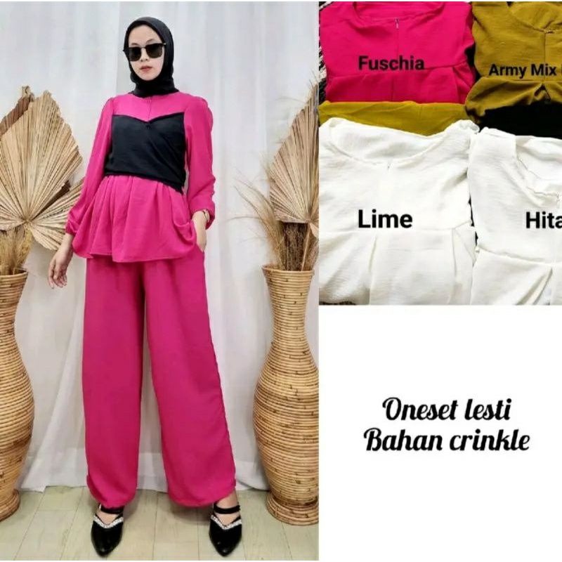 Lesti one set bahan Crinkle/Setelan wanita model terlaris kekinian/oneset wanita viral
