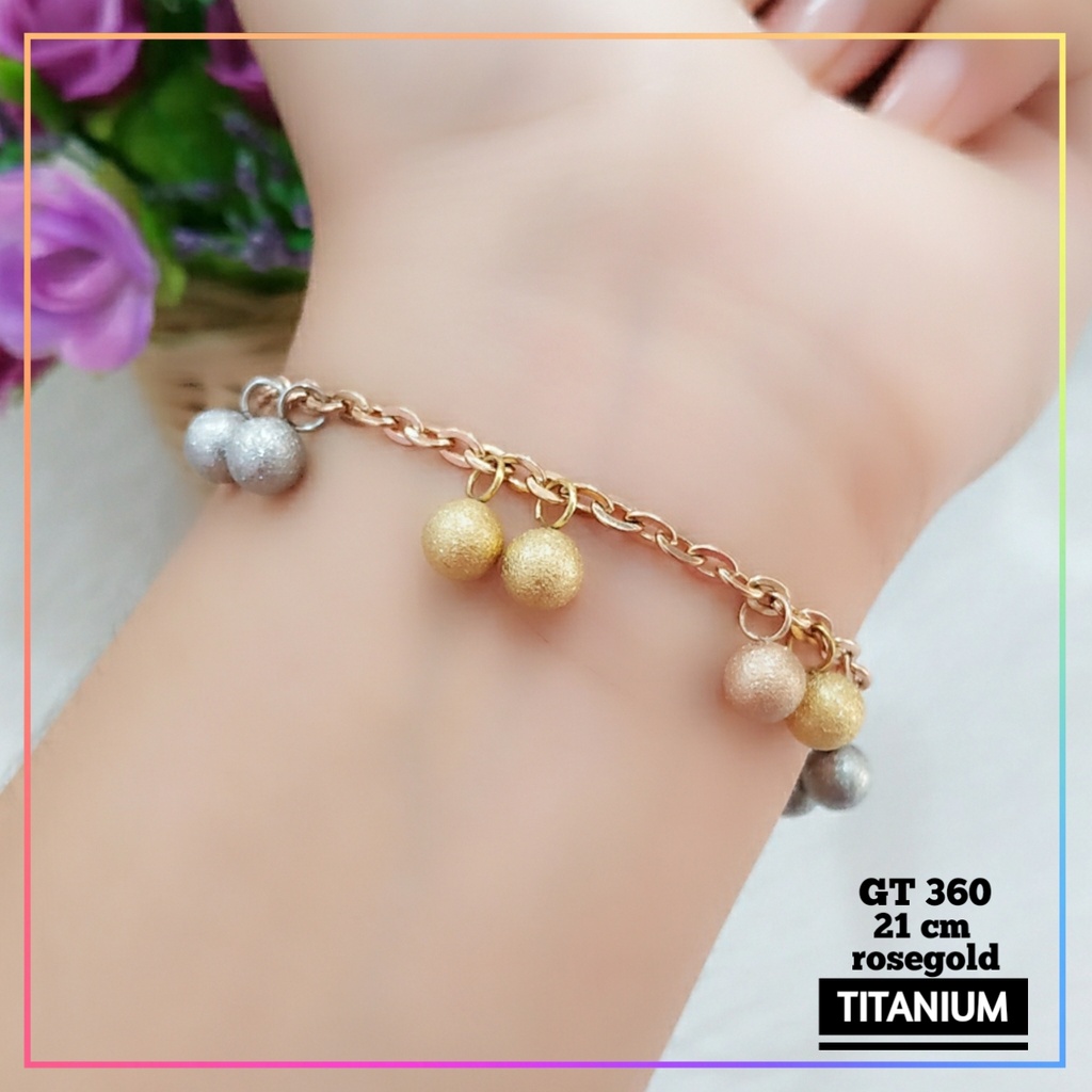 Gelang titanium/stainless steel Gelang Premium boba 3 warna Perhiasan Wanita Anti Karat GT 360