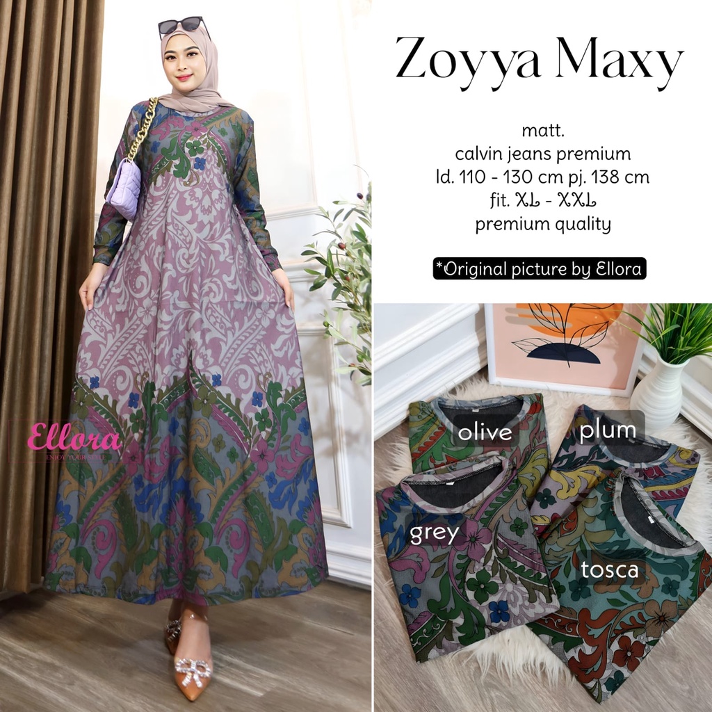 ZOYYA MAXY DRESS TRADISIONAL BATIK BY ELLORA BAHAN CALVIN JEANS PREMIUM