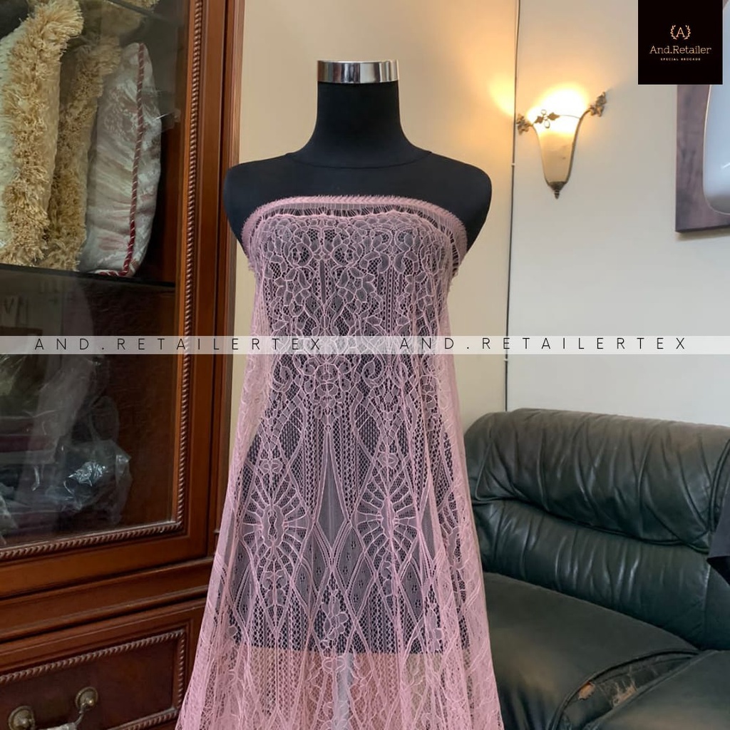 Bahan kebaya Brokat Lace Chantily Santili Semi France Beverly Warna Rose Gold