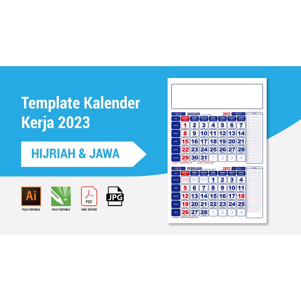 

Template Kalender Kerja 2023 6 Halaman 100% Vector Editable