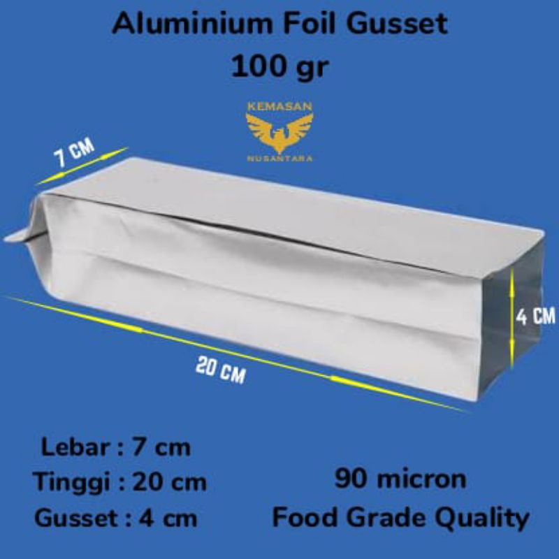 100Pcs Aluminium Foil Gusset 7 x 20 Termurah | Kantong Gusset | kemasan gusset
