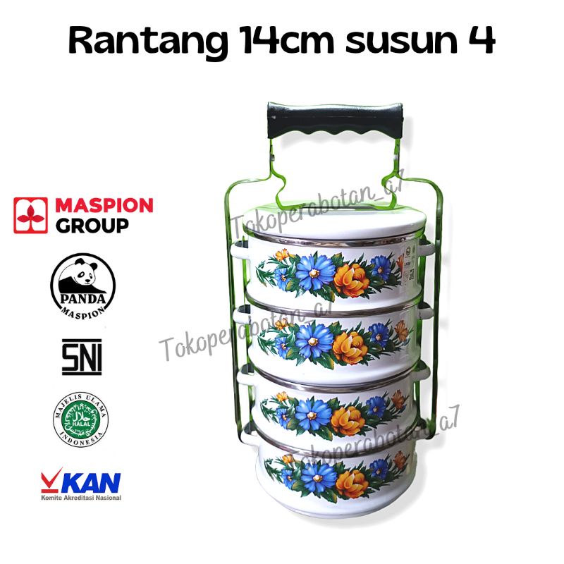 Rantang enamel panda maspion 14cm susun 4/food carrier susun 4 panda/tempat makanan tingkat/rantang 