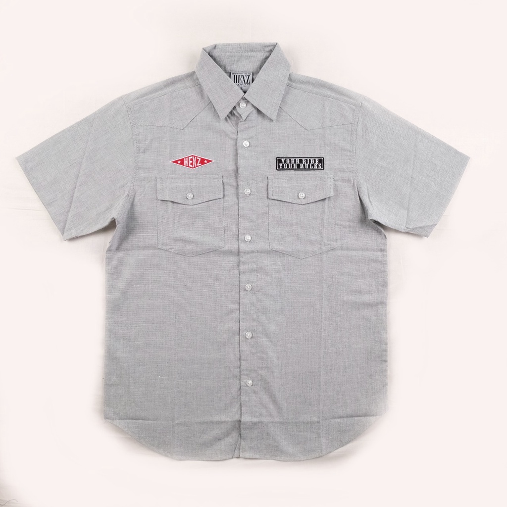 HEXZ Workshirt kemeja Motor - Kemeja Motorcycle Abu Polos 03