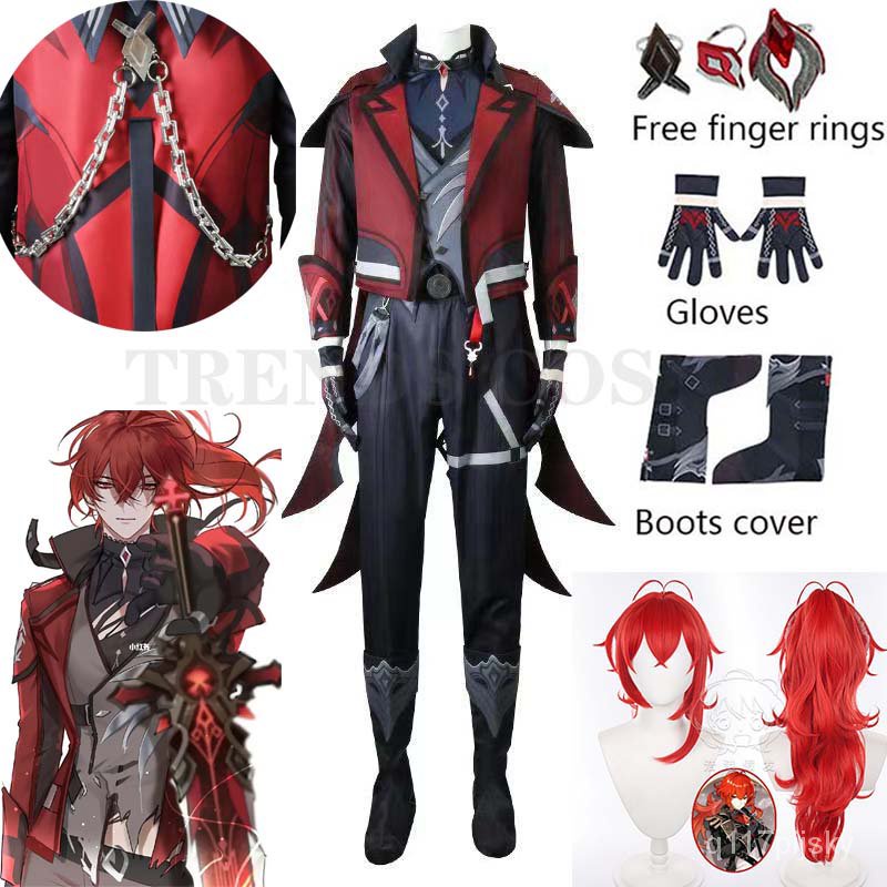 Permainan Genshin Dampak Diluc Ragnvindr Kulit Baru Cosplay Kostum Halloween Karnaval Sesuai Diluc M