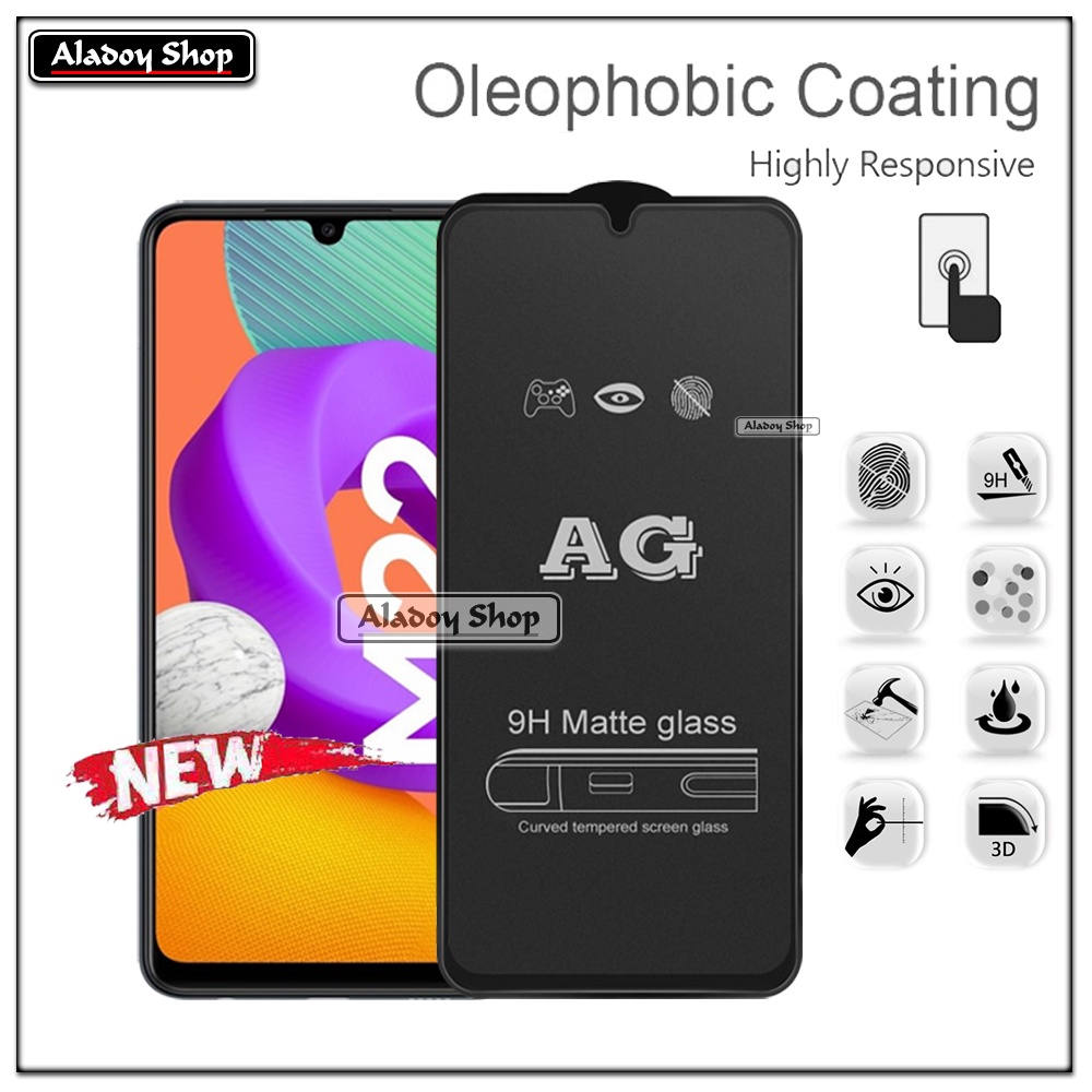 aket 3IN1 Tempered Glass Layar Matte Anti Glare Samsung M22/M32 Free Tempered Glass Camera dan Skin Carbon