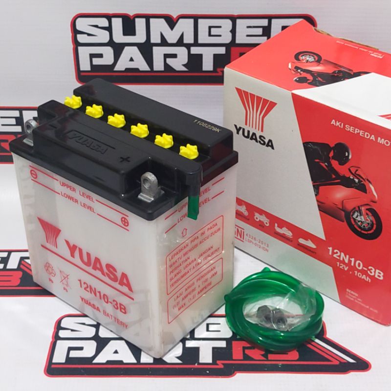 Jual aki viar battery accu yuasa 12N10*3B basah - sparepart motor roda