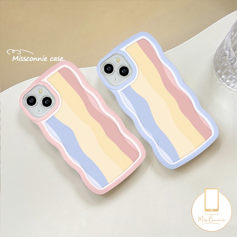 IPHONE Case Kompatibel Untuk Iphone11 14 13 12 Pro Max XR 7Plus 8Plus X XS Max 6 8 6s 7plus14 Plus Se2020 Shockproof Wavy Edge Colorful Rainbow Cases Cover