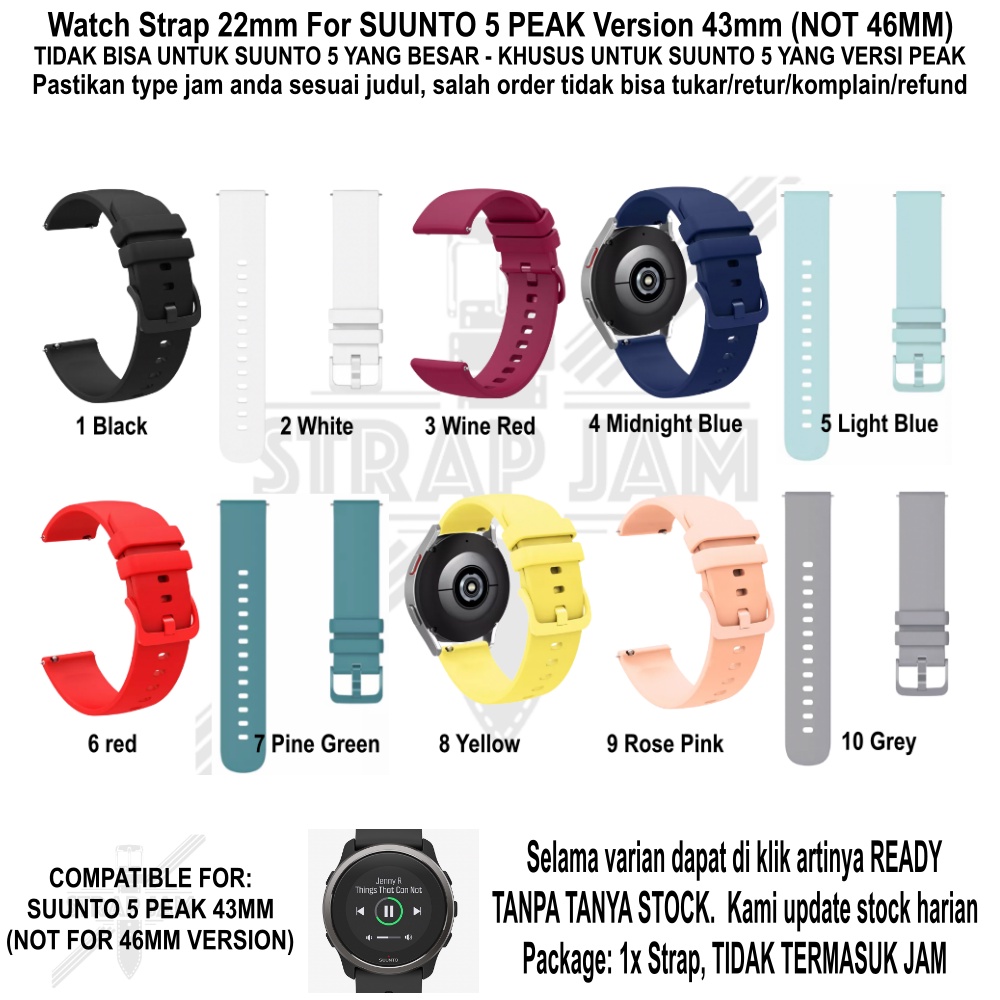 PWK Tali Jam Tangan Suunto 5 Peak 43mm - Strap 22mm Silikon Rubber Aneka Warna Ceria