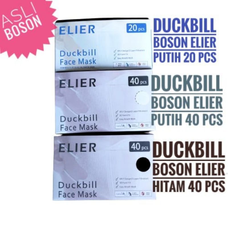 Masker Duckbill Boson Elier Warna Putih dan Hitam Isi 40pcs