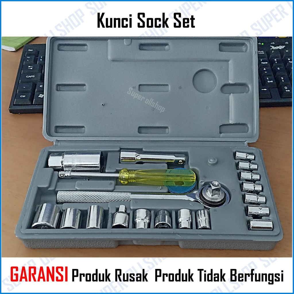 Kunci Sock Sok Set 21 Pcs / Kunci Shock Sock Hand Socket Sok Set 21 Pcs 4 MM - 21 MM / Kunci Shock Sock Sok Ratchet Set 21 Pcs Murah