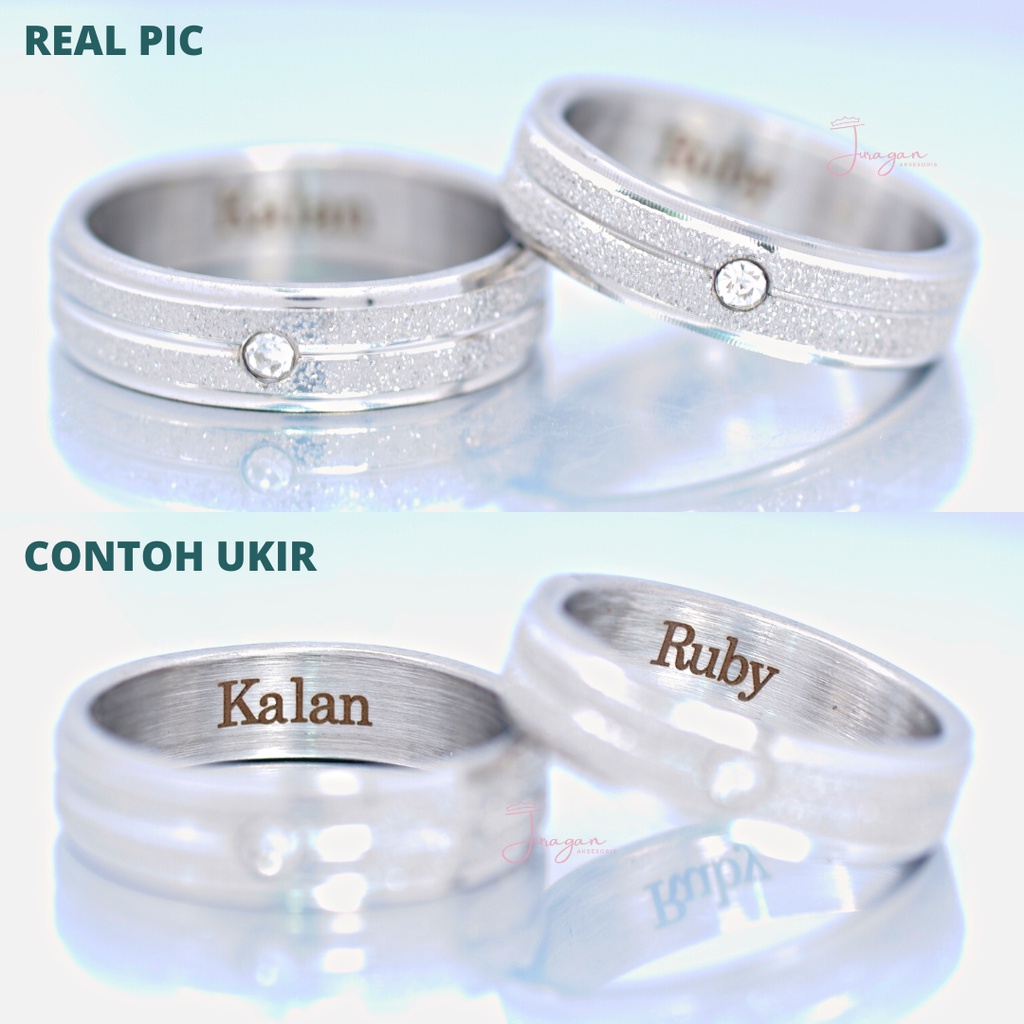 [GRATIS CETAK NAMA] Cincin Couple Romantis Ailoviu Titanium Anti Karat M50 Hadiah Tunangan Pasangan Pria Wanita Perak Platinum Paladium Emas Putih Silver