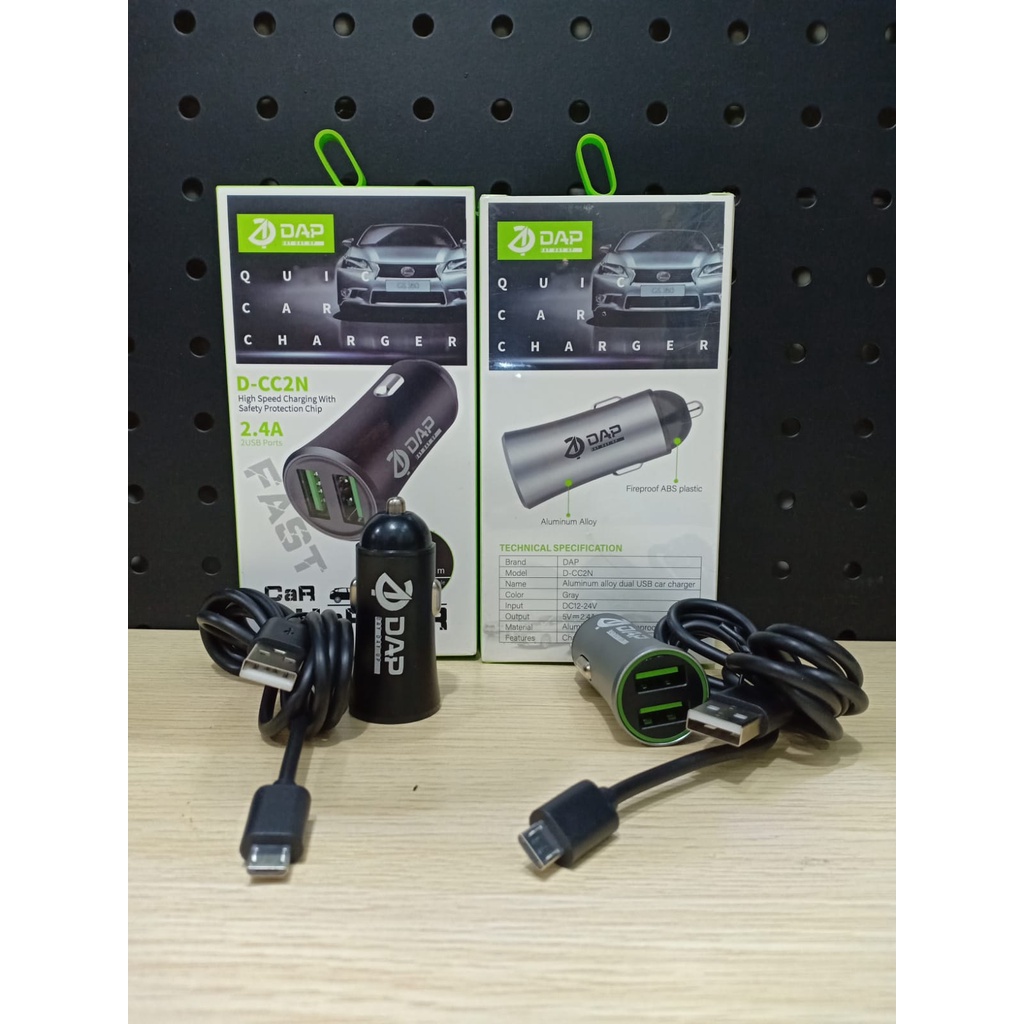 Car Charger Dual Port USB 2.4A DAP D-CC2 Charger Mobil Dual Output With Micro cable