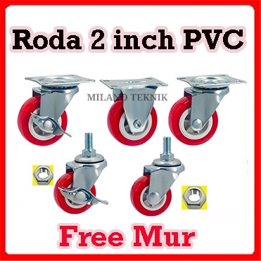 Roda 2 inch PVC Merah &amp; HitamFurniture Etalase Troli Kastor Roda caster