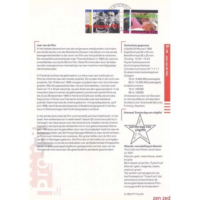

A264 Perangko Info Page Belanda 1995 Movies Throughout 100 Years 1 Pcs