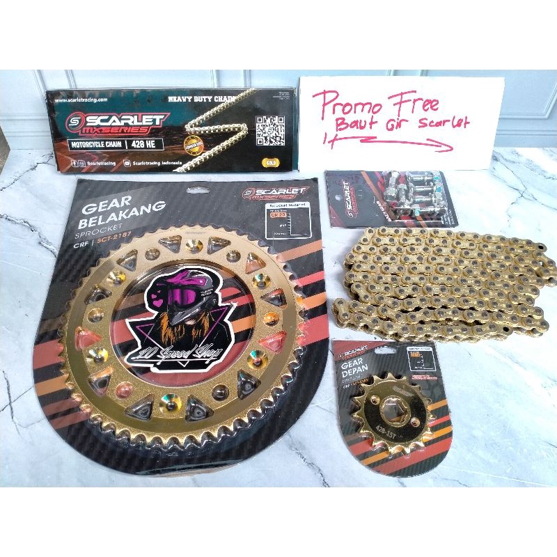 Paket gear crf 150 full scarlet Original gear set crf 150l supermoto & trabas gear 428