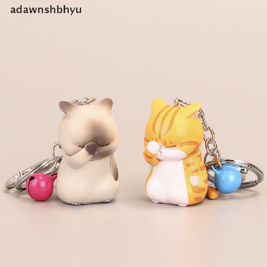 Adawnshbhyu Gantungan Kunci Kucing Malu Lucu Chubby Kitten Keyring Trinket Bag Ornament Keys ID