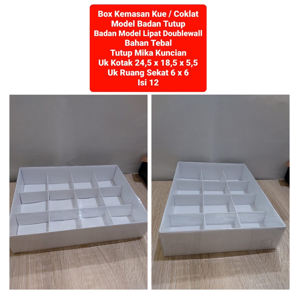 Dus Kemasan Kue / Coklat Uk. 24.5 x 18.5 x 5.5 ( Sekat 12 ) Uk Ruang Sekat 6 cm