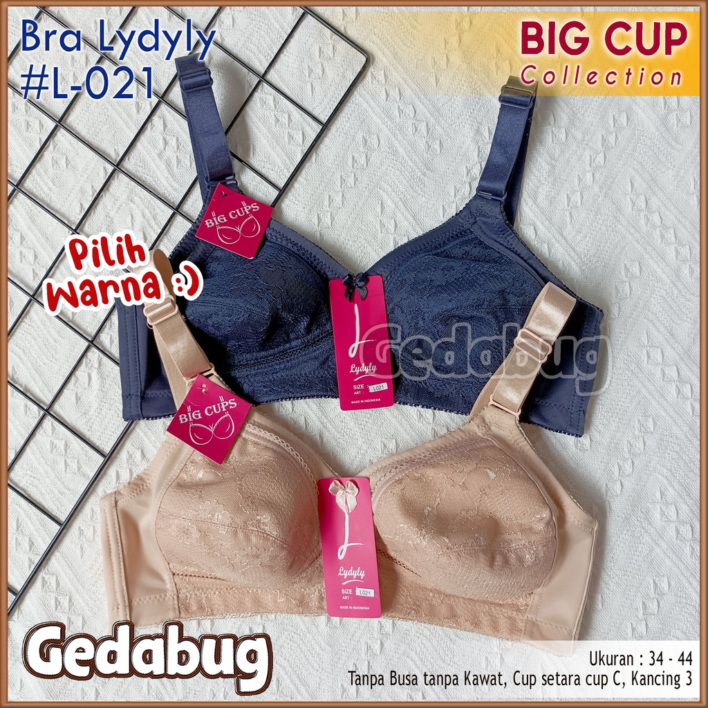 Bra Lydyly L021 Big Size Brukat | BH wanita tanpa Busa tanpa Kawat Cup setara Cup C Kancing 3 | Gedabug