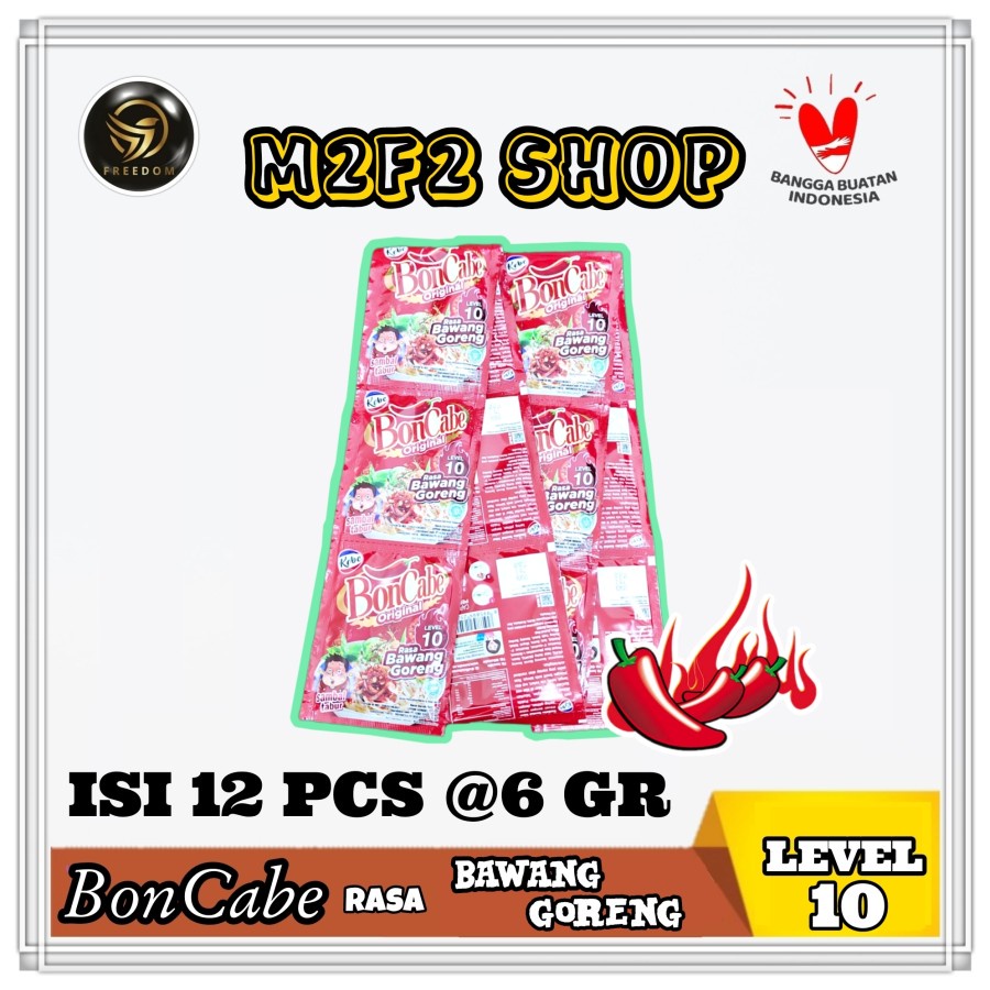 BonCabe Level 10 Sambal Tabur Original Rasa Bawang Goreng Sachet - 6 gr (Kemasan 12 Pcs)